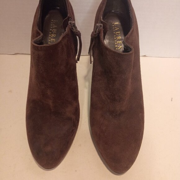 RALPH LAUREN LRL "Janae" Sz 8M Dark Brown Suede 4" High Heel Booties - Picture 3 of 12
